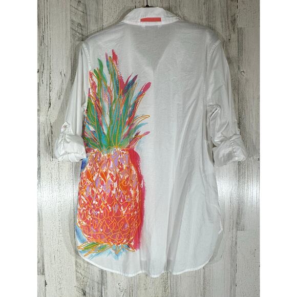 Tommy Bahama Womens Button Up Shirt Size Medium Lightweight Semi Sheer Pineapple - Picture 3 of 10